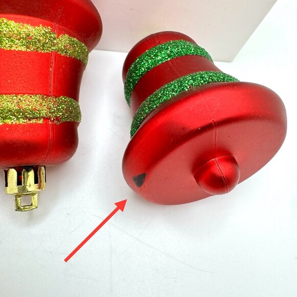 Vintage Red Gold Green Set of 6 Christmas Ornaments Gingerbread House Bells - Picture 4 of 7